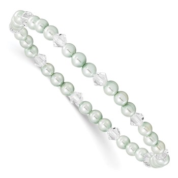 4mm Green Shell Pearl & Crystal Stretch Bracelet w/Pink Gift Pouch
