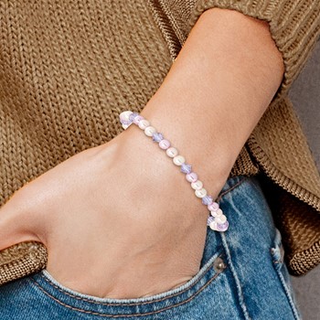 4mm Pink & Purple Shell Pearl & Crystal Stretch Bracelet w/Pink Pouch — alternate view