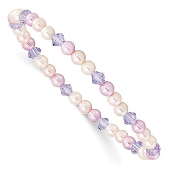 4mm Pink & Purple Shell Pearl & Crystal Stretch Bracelet w/Pink Pouch