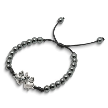 Twin Hearts Hematite Adjustable Bracelet