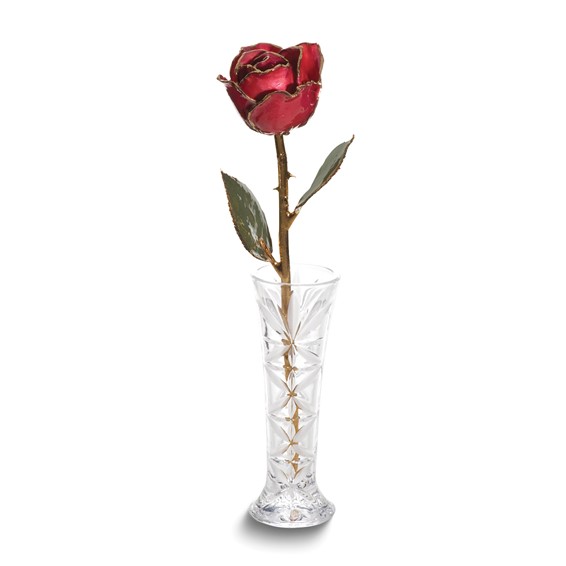 Lacquer Dipped 24k Gold Trim Red Rose & Small Bud Vase Gift Set Lacquer Dipped 24k Gold Trim Red Rose & Small Bud Vase Gift Set