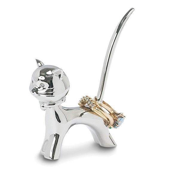 Silver-Plated Bobble Head Cat Ring Holder Silver-Plated Bobble Head Cat Ring Holder