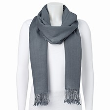 Image of Grey Silk/Wool Blend Pashmina Scarf