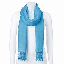 Image of Medium Blue Silk/Wool Blend Pashmina Scarf