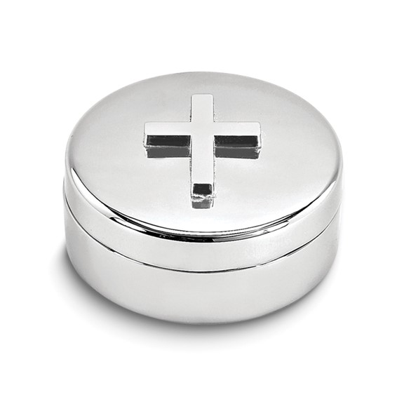 Nickel-plated Lift-off Lid Round Box with Cross - Quality Gold