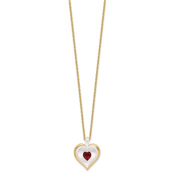 Glass Baron 22K Accent Gilding Gold-trim Glass with Red January Birthstone Crystal Heart 18 inch Gold-tone Necklace — alternate view