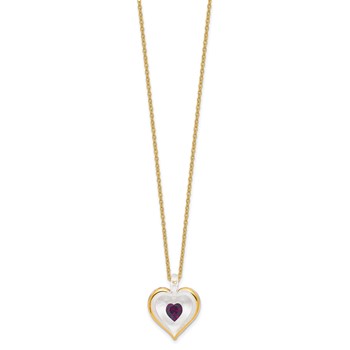 Glass Baron 22K Accent Gilding Gold-trim Glass with Purple February Birthstone Crystal Heart 18 inch Gold-tone Necklace — alternate view
