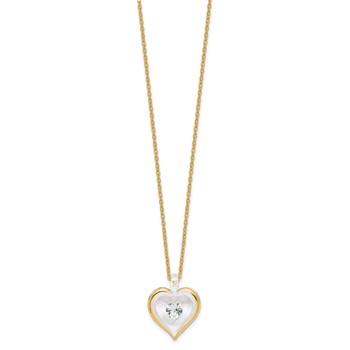 Glass Baron 22K Accent Gilding Gold-trim Glass with Clear April Birthstone Crystal Heart 18 inch Gold-tone Necklace — alternate view