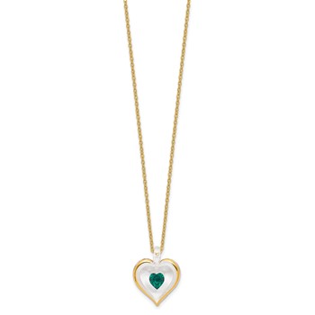 Glass Baron 22K Accent Gilding Gold-trim Glass with Green May Birthstone Crystal Heart 18 inch Gold-tone Necklace — alternate view