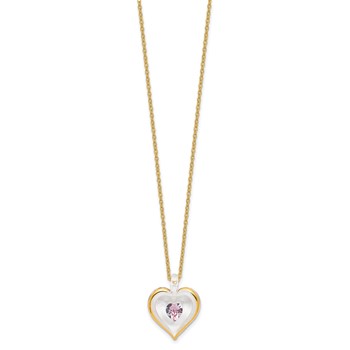 Glass Baron 22K Accent Gilding Gold-trim Glass with Light Purple June Birthstone Crystal Heart 18 inch Gold-tone Necklace — alternate view