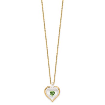 Glass Baron 22K Accent Gilding Gold-trim Glass with Green August Birthstone Crystal Heart 18 inch Gold-tone Necklace — alternate view