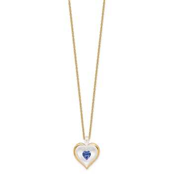 Glass Baron 22K Accent Gilding Gold-trim Glass with Blue September Birthstone Crystal Heart 18 inch Gold-tone Necklace — alternate view