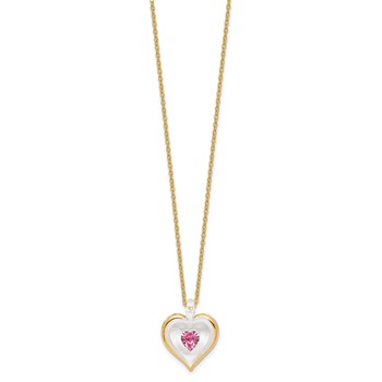 Glass Baron 22K Accent Gilding Gold-trim Glass with Pink October Birthstone Crystal Heart 18 inch Gold-tone Necklace — alternate view