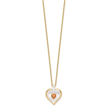 Glass Baron 22K Accent Gilding Gold-trim Glass with Golden Brown November Birthstone Crystal Heart 18 inch Gold-tone Necklace — alternate view