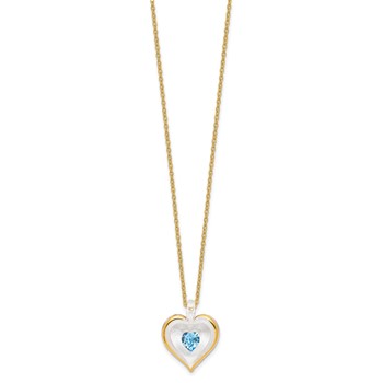 Glass Baron 22K Accent Gilding Gold-trim Glass with Blue December Birthstone Crystal Heart 18 inch Gold-tone Necklace — alternate view