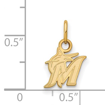 14k Gold Major League Baseball LogoArt Miami Marlins Letter M Extra Small Pendant — alternate view