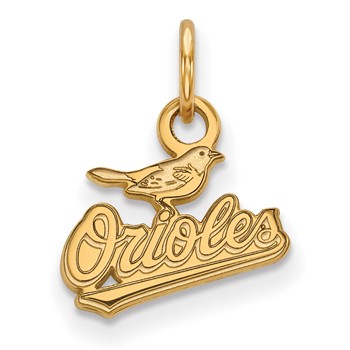 10k Gold Major League Baseball LogoArt Baltimore Orioles Script w/Bird Extra Small Pendant