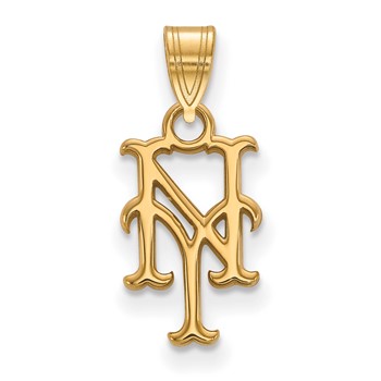 Sterling Silver Gold Plated Major League Baseball LogoArt New York Mets Small Pendant