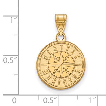 14k Gold Major League Baseball LogoArt Seattle Mariners Circle Medium Pendant — alternate view