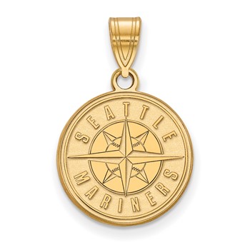 14k Gold Major League Baseball LogoArt Seattle Mariners Circle Medium Pendant