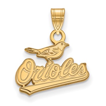 10k Gold Major League Baseball LogoArt Baltimore Orioles Script w/Bird Small Pendant