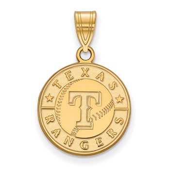 10k Gold Major League Baseball LogoArt Texas Rangers Letter T Baseball Medium Pendant
