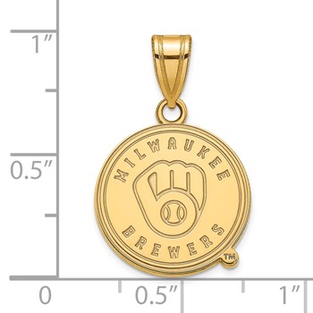 Sterling Silver Gold Plated Major League Baseball LogoArt Milwaukee Brewers Medium Pendant — alternate view