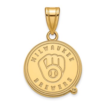 Sterling Silver Gold Plated Major League Baseball LogoArt Milwaukee Brewers Medium Pendant