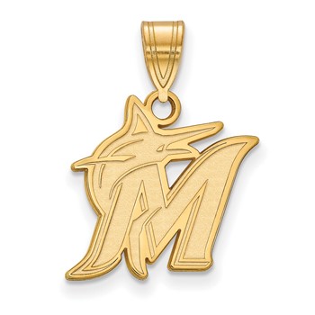 14k Gold Major League Baseball LogoArt Miami Marlins Letter M Medium Pendant