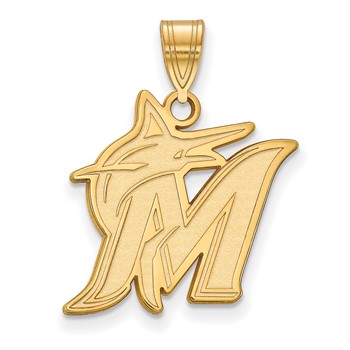 14k Gold Major League Baseball LogoArt Miami Marlins Letter M Large Pendant