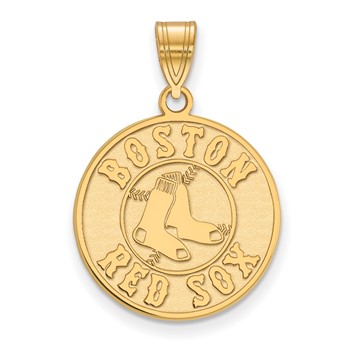 Sterling Silver Gold Plated Major League Baseball LogoArt Boston Red Sox Large Pendant