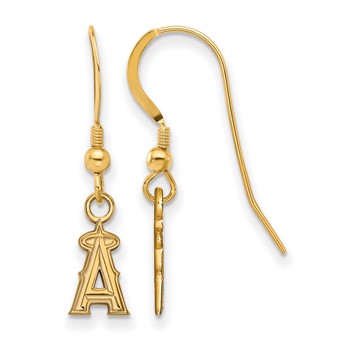 Sterling Silver Gold Plated Major League Baseball LogoArt Los Angeles Angels Dangle Earrings