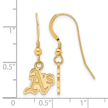 Sterling Silver Gold Plated Major League Baseball LogoArt Oakland Athletics Dangle Earrings — alternate view