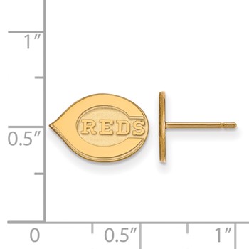 Sterling Silver Gold Plated Major League Baseball LogoArt Cincinnati Reds Post Earrings — alternate view