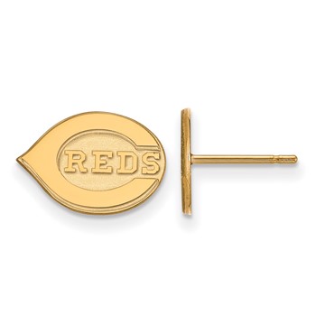 Sterling Silver Gold Plated Major League Baseball LogoArt Cincinnati Reds Post Earrings