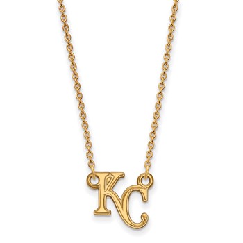 Sterling Silver Gold Plated Major League Baseball LogoArt Kansas City Royals K-C Necklace