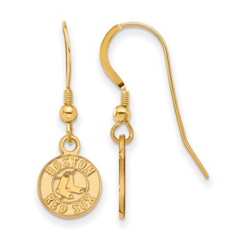 Sterling Silver Gold Plated Major League Baseball LogoArt Boston Red Sox Dangle Earrings