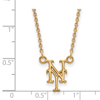Sterling Silver Gold Plated Major League Baseball LogoArt New York Mets N-Y Pendant Necklace — alternate view