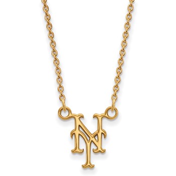 Sterling Silver Gold Plated Major League Baseball LogoArt New York Mets N-Y Pendant Necklace