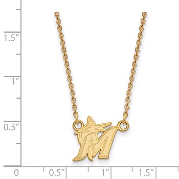 10k Gold Major League Baseball LogoArt Miami Marlins Letter M Small Pendant Necklace — alternate view
