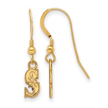 Sterling Silver Gold Plated Major League Baseball LogoArt Seattle Mariners Dangle Earrings