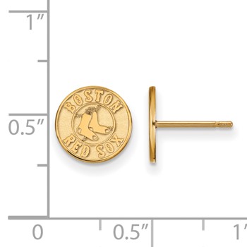 Sterling Silver Gold Plated Major League Baseball LogoArt Boston Red Sox Post Earrings — alternate view