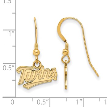 Sterling Silver Gold Plated Major League Baseball LogoArt Minnesota Twins T-C Dangle Earrings — alternate view