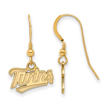 Sterling Silver Gold Plated Major League Baseball LogoArt Minnesota Twins T-C Dangle Earrings