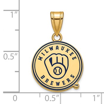 Sterling Silver Gold Plated Major League Baseball LogoArt Milwaukee Brewers Enamel Pendant — alternate view