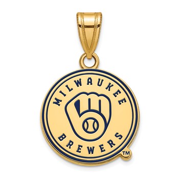 Sterling Silver Gold Plated Major League Baseball LogoArt Milwaukee Brewers Enamel Pendant