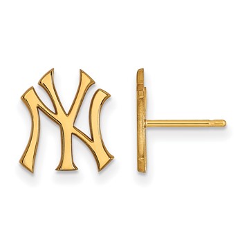 Sterling Silver Gold Plated Major League Baseball LogoArt New York Yankees N-Y Post Earrings