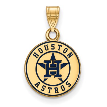 Sterling Silver Gold Plated Major League Baseball LogoArt Houston Astros Enamel Pendant