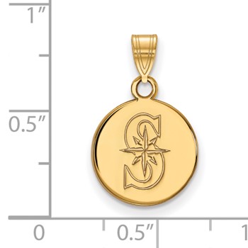 14k Gold Major League Baseball LogoArt Seattle Mariners Small Disc Pendant — alternate view