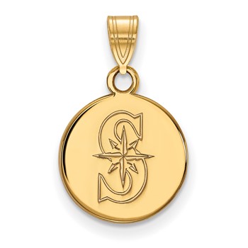 14k Gold Major League Baseball LogoArt Seattle Mariners Small Disc Pendant